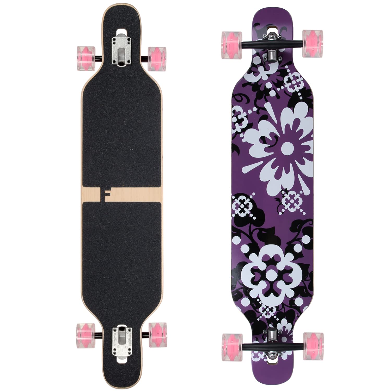 FunTomia Longboard Skateboard Drop Through Cruiser Planche complète avec roulements à Billes Mach1 High Speed T-Tool avec et sans Roues LED