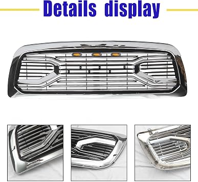 Front Grille Compatible with 2009 2010 2011 2012 Ram 1500, Big Horn Front Bumper Grill with letters and Lights (Chrome W/Letters LED Lights)