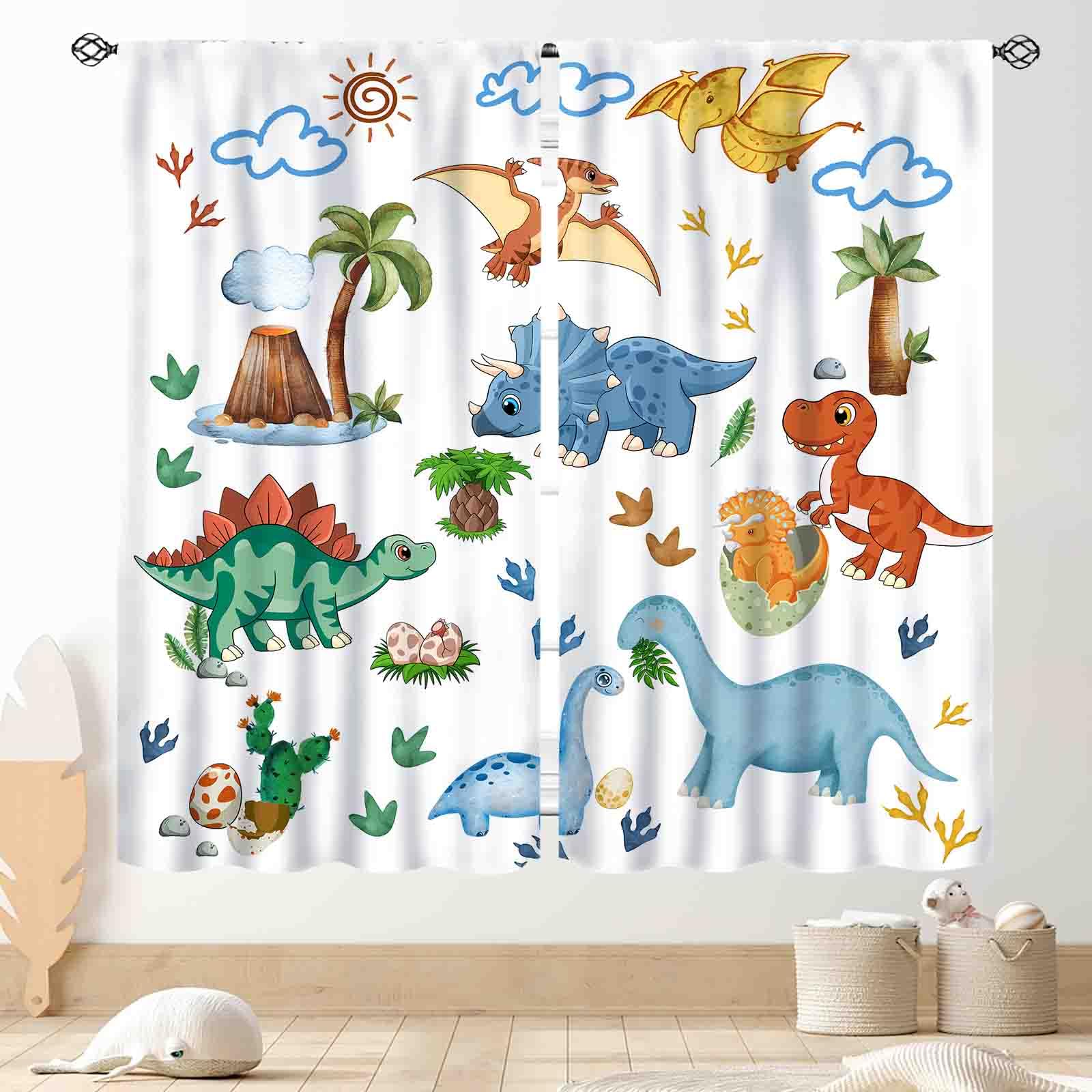 TKUYO Kids Dinosaur Curtains for Boys Room, Cartoon Dino Funny Cute Dinosaur Safari Animals Colorful Window Treatments Drapery for Baby Bedroom Living Room Nursery Bathroom 2 Panels, 42"x45" Inch