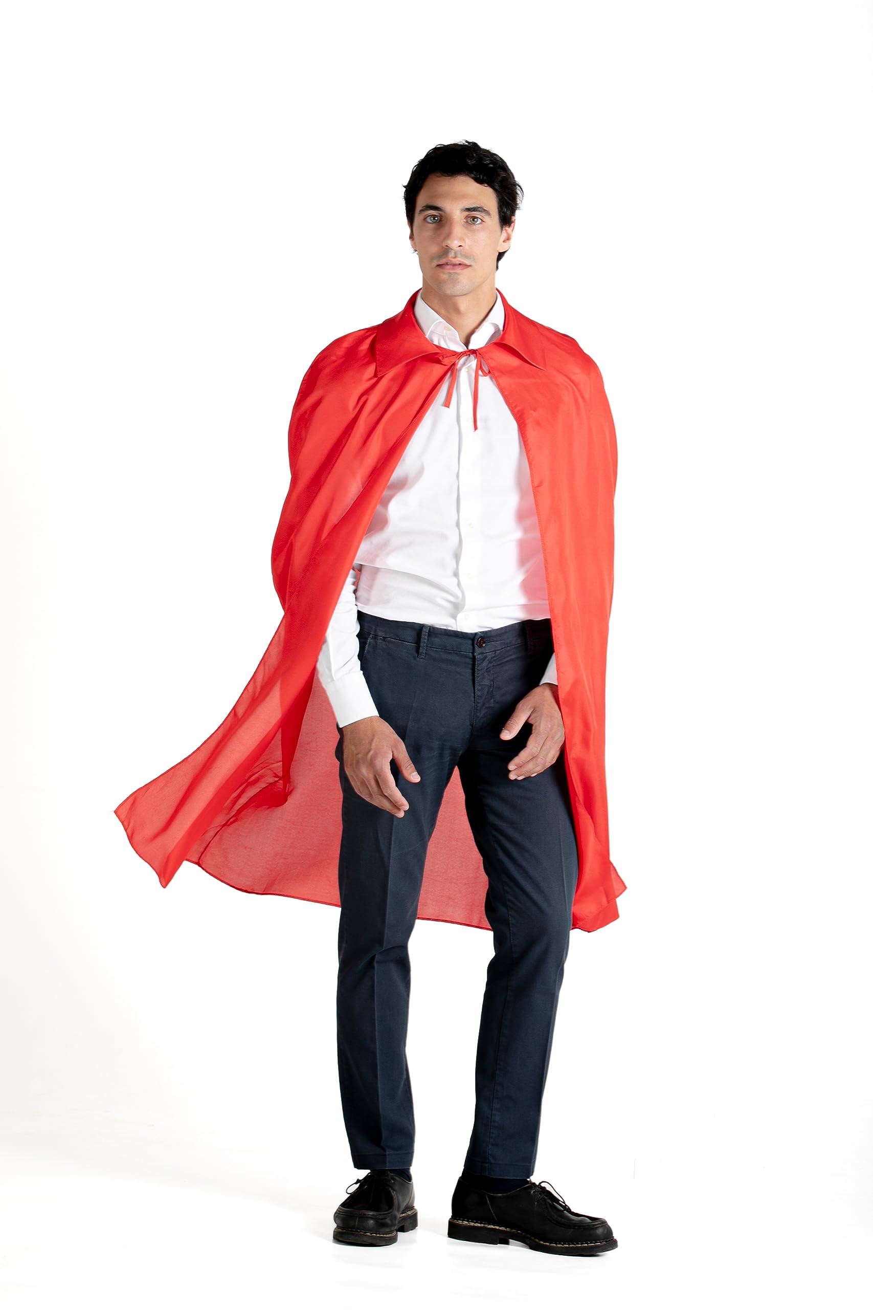Cape Cloak disguise fancy dress with lapel revers (One size adult), red