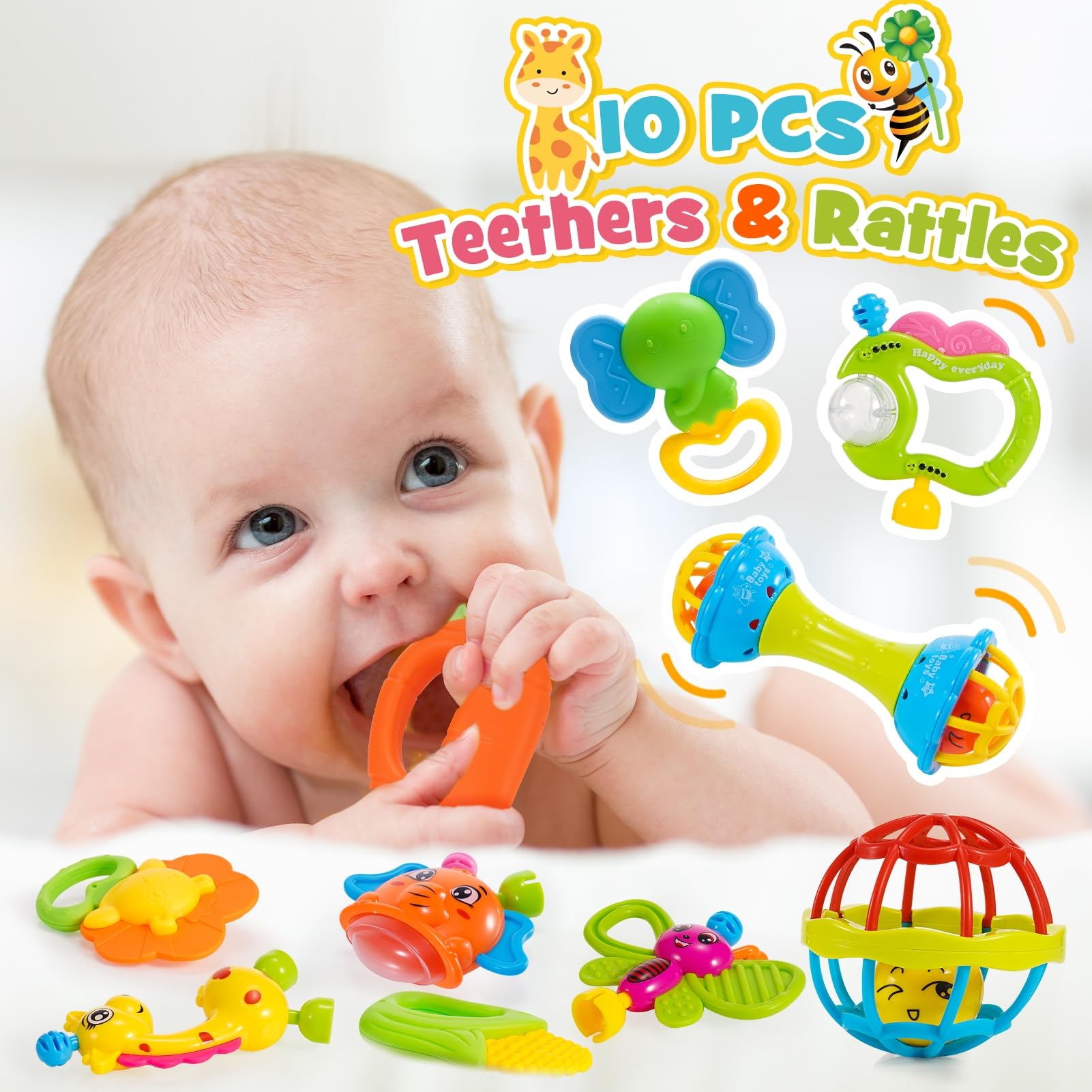 Hochet Bebe 0 3 6 9 Mois, Jouet Bebe 0 3 6 Mois Jeux Eveil Bebe 0 3 6 Mois Jouet Dentition Bébé Cadeau 0-6 Mois Fille Garçon Jeux Bebe 0-9 Mois Jouet Nouveau Né Garçon Fille Montessori Jeux