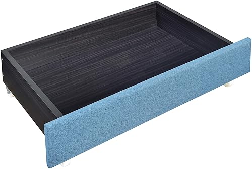 Miniatura 10 de Merax Base de cama tapizada de lino tamaño Queen con dos cajones de almacenamiento y cabecero para niños, niñas y adolescentes, color azul