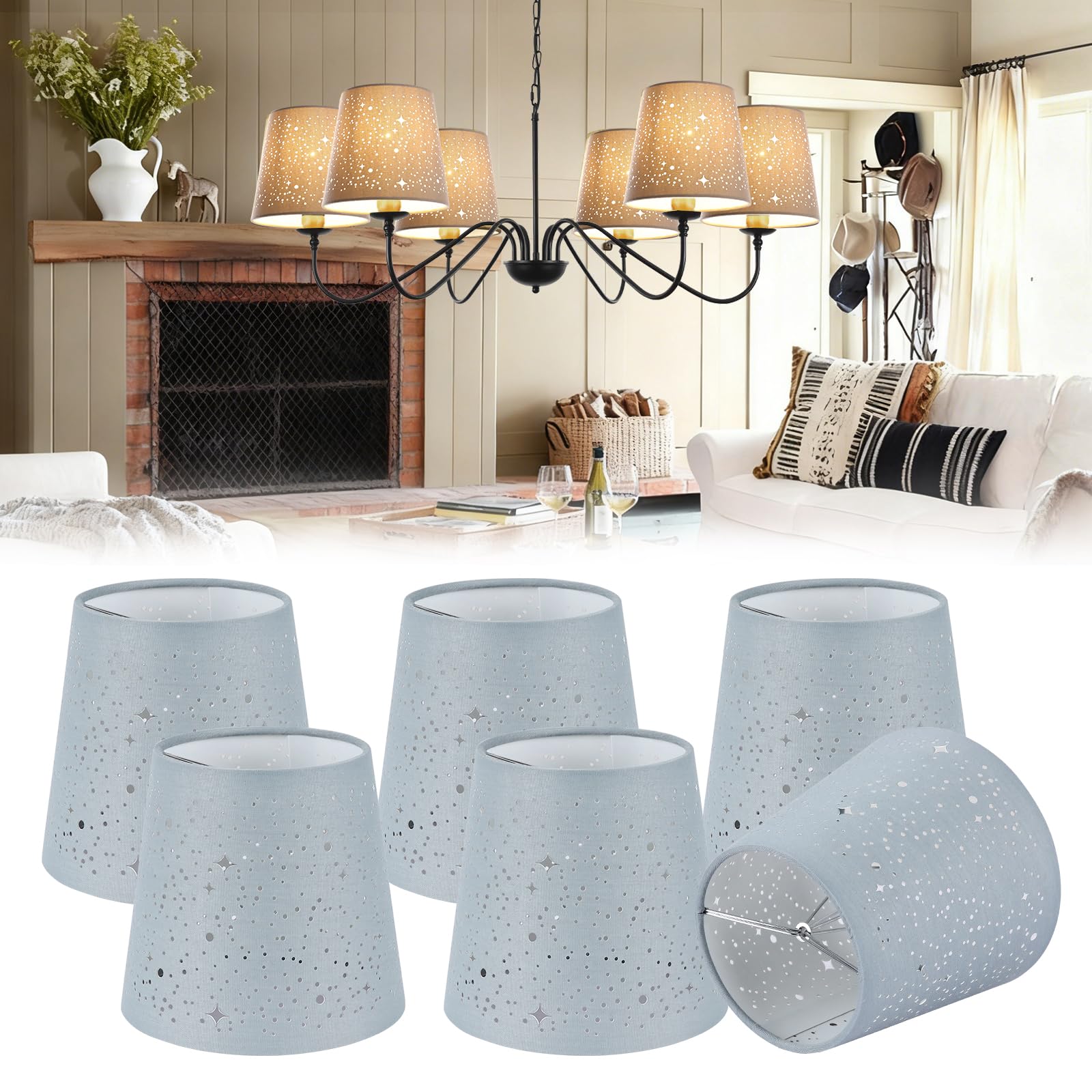 YISUN Lamp Shade, Set of 6 Clip on Gauze Chandelier Lampshades, Little Upright Wall Candle Light Lampshade for Bedroom, Dining Room Decorations