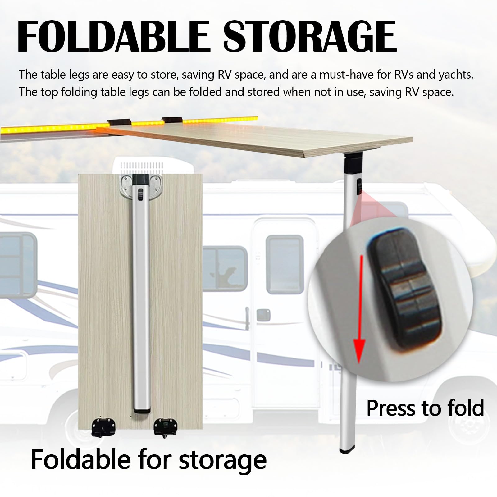 Pied De Table Amovible Et Rail Coulissant pour Yacht De Camping Car, Pieds Pliants De 73 Cm/28 Pouces, Rails De Guidage De 100 Cm/38 Pouces, Support De Base De Table De Camping Car