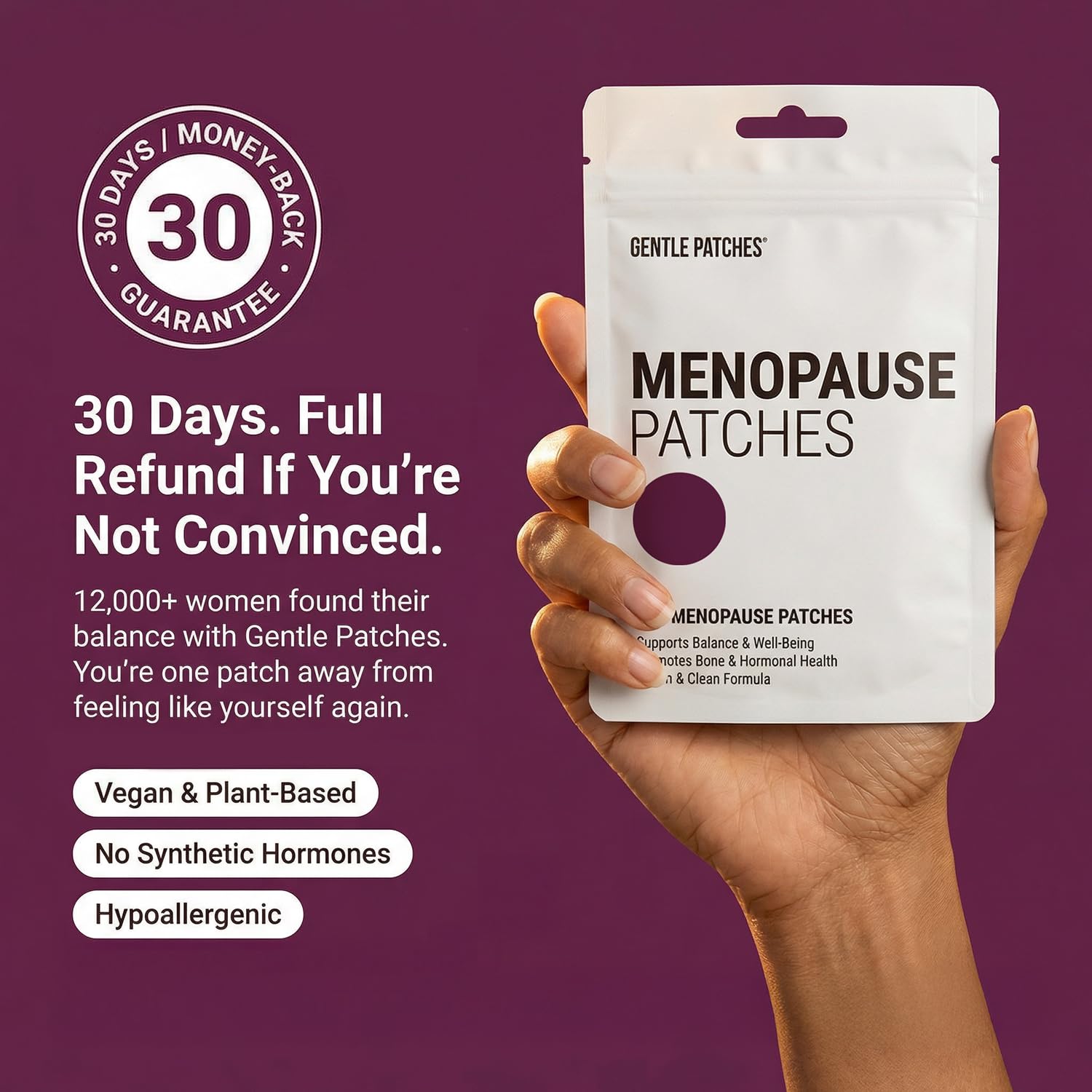 Menopause Relief Patches for Night Sweats & Hot Flashes - Natural Hormone Balance Support for Women - Herbal Perimenopause Patch with Black Cohosh & Red Clover - 30 Day Supply — Amazon image 7