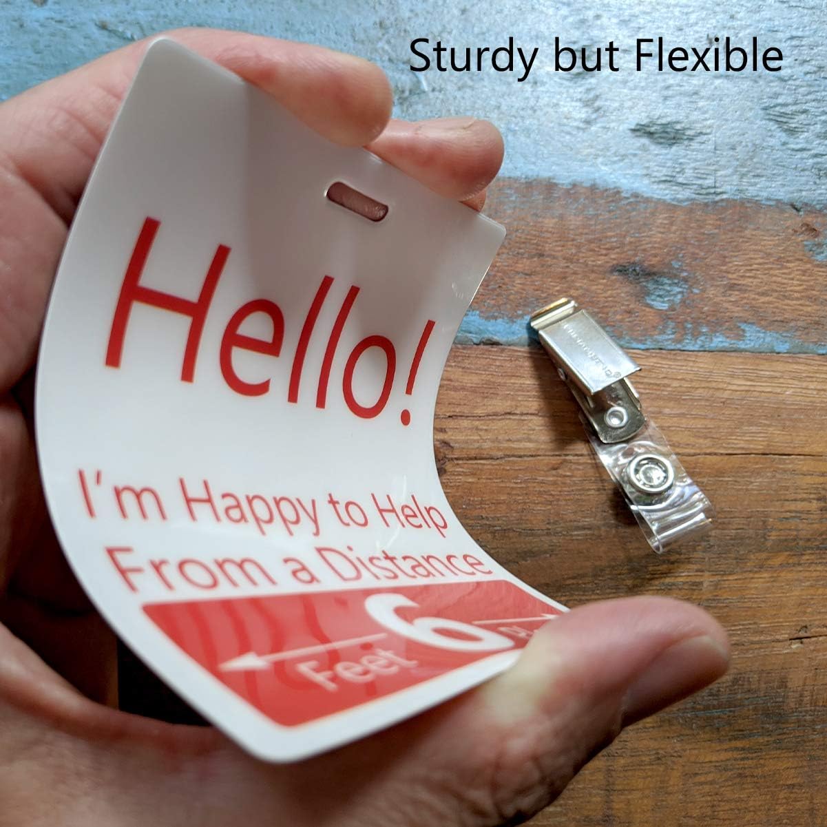 Bulk 25 Pack - Social Distancing Badge Buddies - Extra Large 6 Feet Distance Buddy Badges with I'd Clip - Individual Sign for Essential Employee or Health Care Worker by Specialist ID (Red/White)