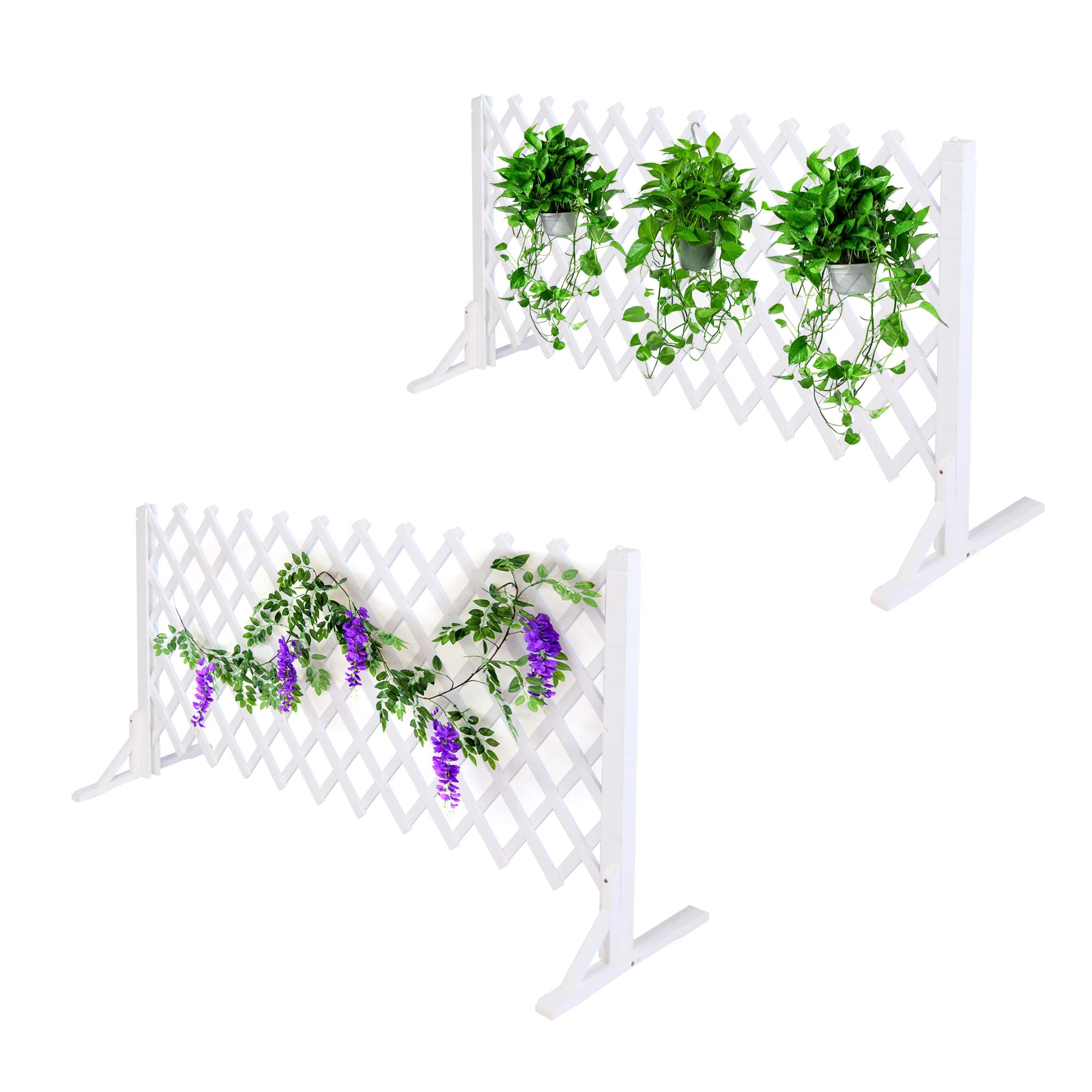 Photo 1 of 2 Pack Outdoor Wooden Fence Panel Partition Trellis Wooden Planter Box Outdoor (White)