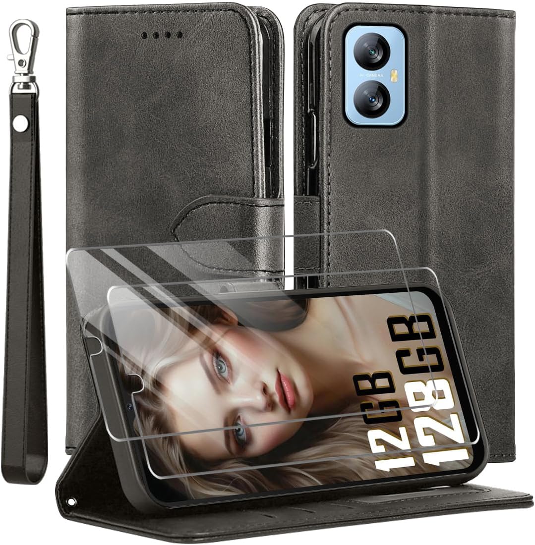 TTYSHTT for Blackview A52 pro/A52 Case and 1 Tempered Glass Screen Protector, Leather Wallet Phone Case with Card Slots Magnetic Closure Kickstand Protective Cover - Black