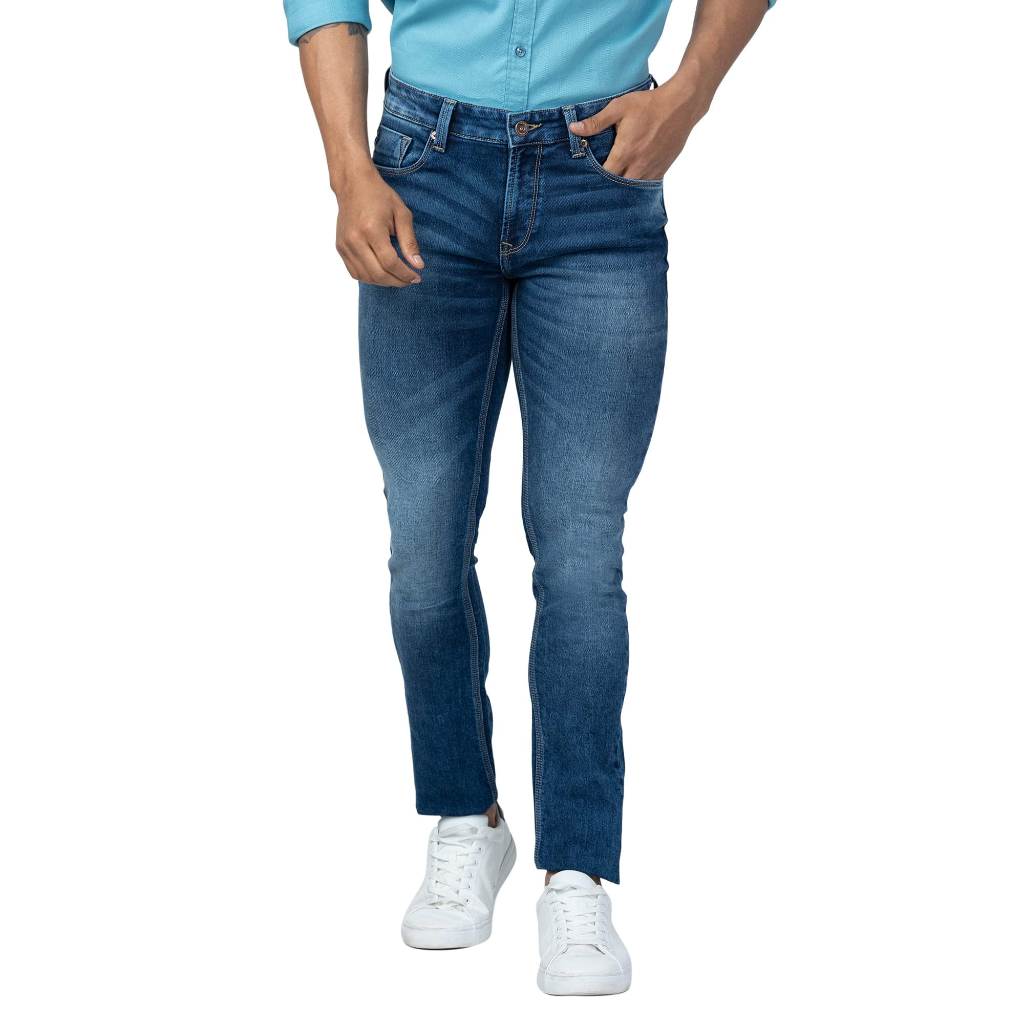 spykar Men Mid Blue Cotton Slim Fit Narrow Length Jeans (Skinny)-picture-43