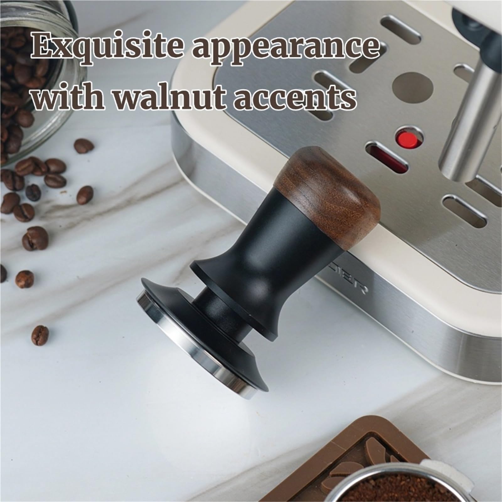Pressino for Caffè In Legno Di Noce Da 51/53/58 Mm Accessorio for Barista A Pressione Costante for Tutti Gli Usi(Flat 51mm)