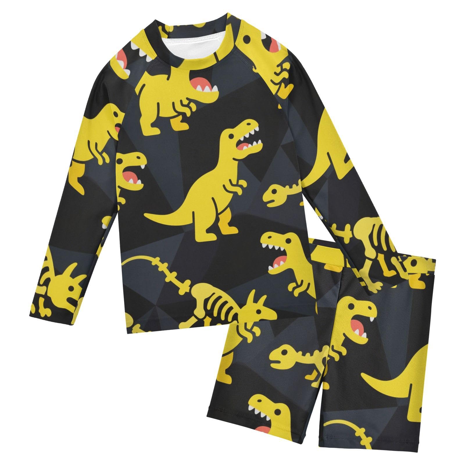 Bañador de dinosaurio para niños traje de baño dos piezas manga larga amarillo uv 6