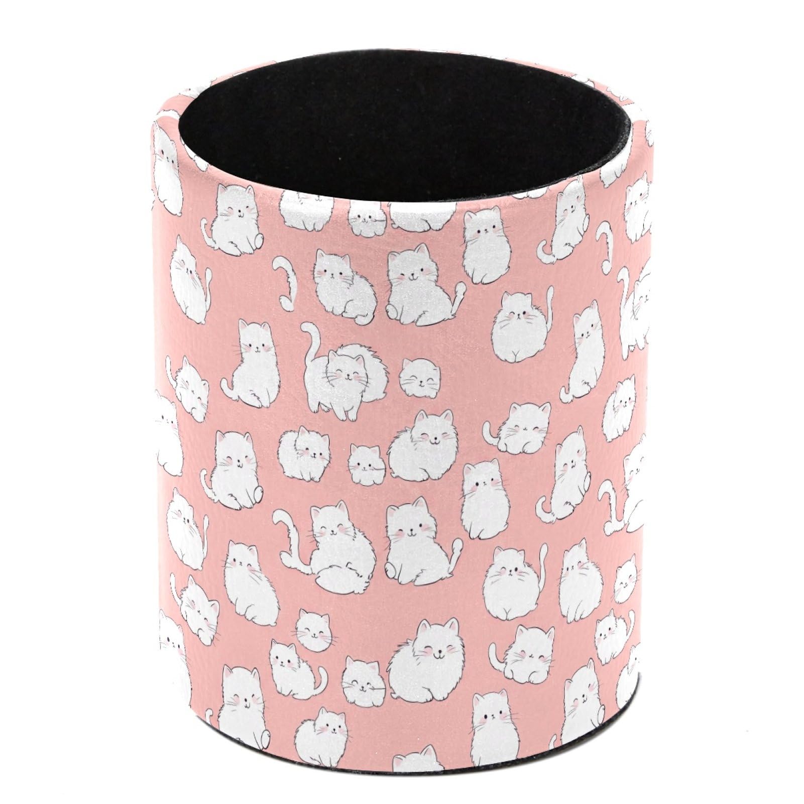 HEOEH Cats Pen Holder for Desk, PU Leather Pencil Holder Pen Cup Marker Holder Makeup Brush Holders, Desk Accessories & Workspace Organizers for Home, Office