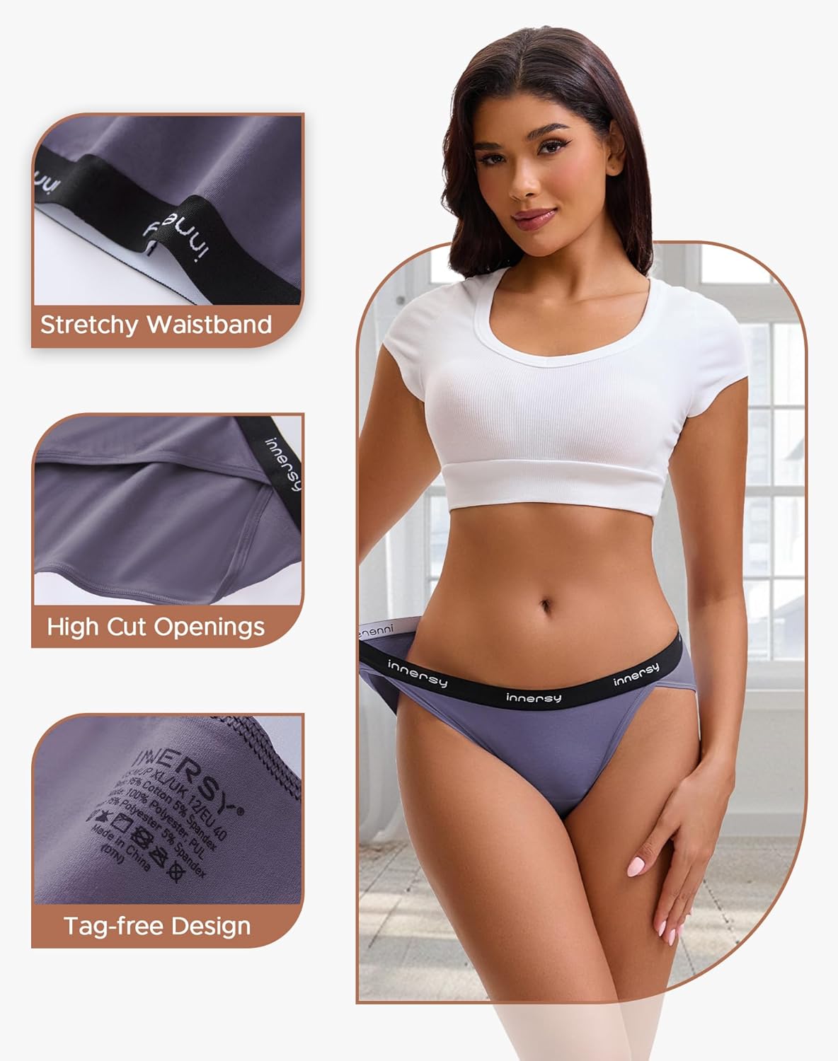 INNERSY Women's Bikini Period Underwear Cotton Menstrual Leakproof Panties 3-Pack - Image 6