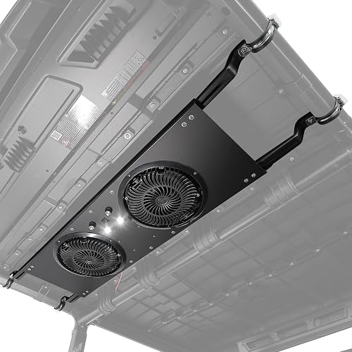 KEMIMOTO UTV Fan, Dual 8" Large Cab Cooling Fan with Variable Speed Dial, 12V Overhead Cooling Fan with Dome Light Compatible with Polaris Ranger, RZR XP 1000 2024+, Can-Am Defender