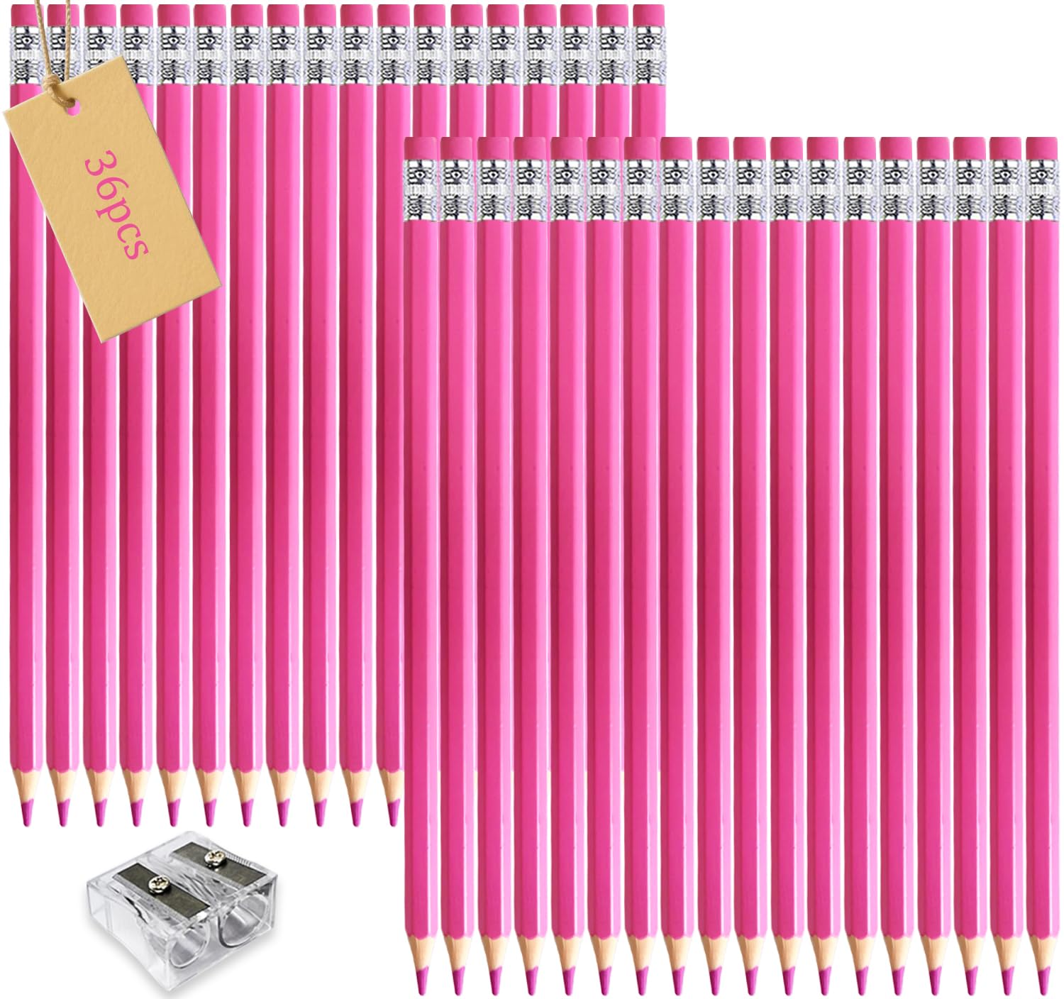 Adhere 36pcs Checking Pencils Erasable colored Pencils Pre-Sharpened #2 HB,for Checking Tests Grading,Map Coloring,editing Office Favors,including a Free sharpener.(Pink)