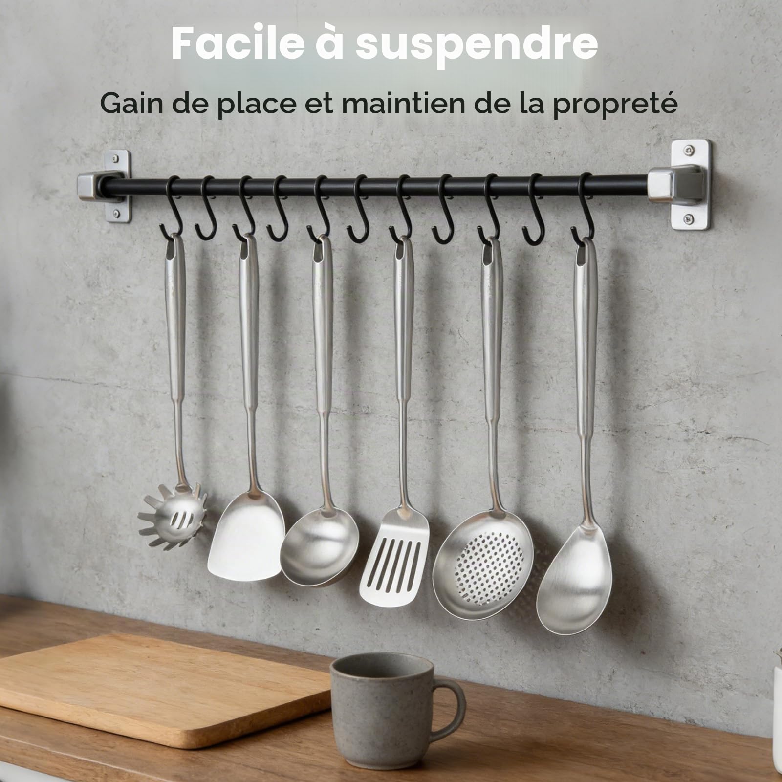 Lot De 6 Ustensiles De Cuisine en Acier Inoxydable | Résistants À La Chaleur, Comprend Louche, Spatules, Écumoire Et Cuillère À Pâtes, Lave-Vaisselle