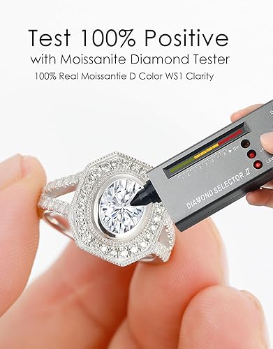 Vista 2 de Anillos de compromiso retro de moissanita para mujer, chapado en oro blanco de 18 quilates, plata de ley 925, regalo de joyería