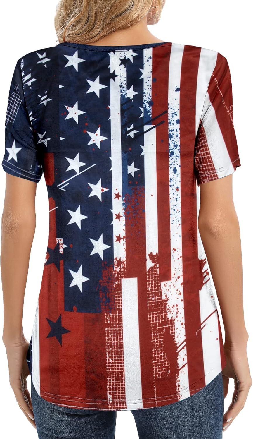 Womens American Flag Shirt Patriotic T-Shirt USA Flag Tee 4th of July Tees Vintage V Neck Shirt Summer Short Sleeve Tops - Image 6