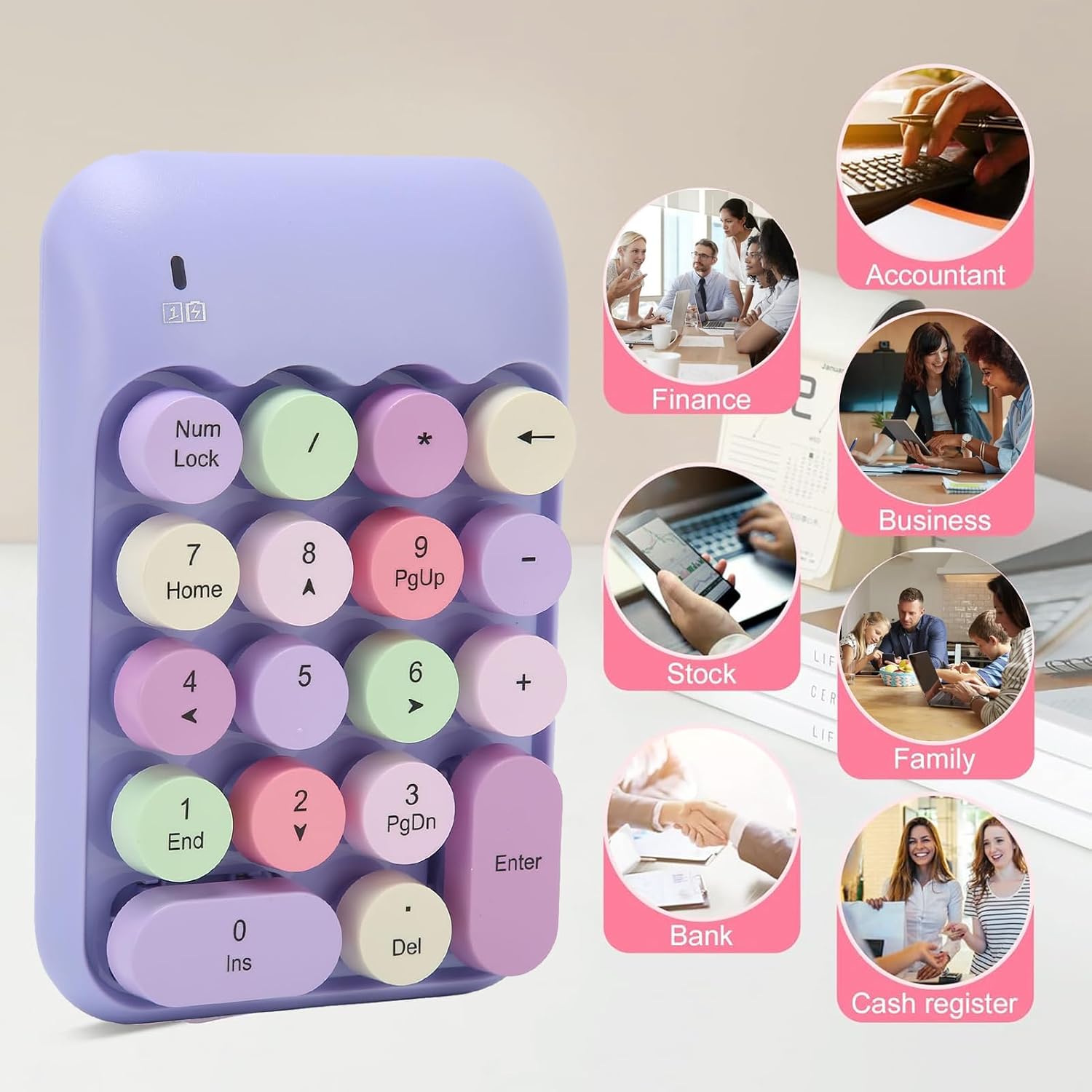 Estink 2.4Ghz Numeric Keypad, 18 Keys Mini Numeric Keypad, Vintage Color Keyboard and Round Keycaps, with USB Receiver for PC, Desktop and Laptop (Theme)
