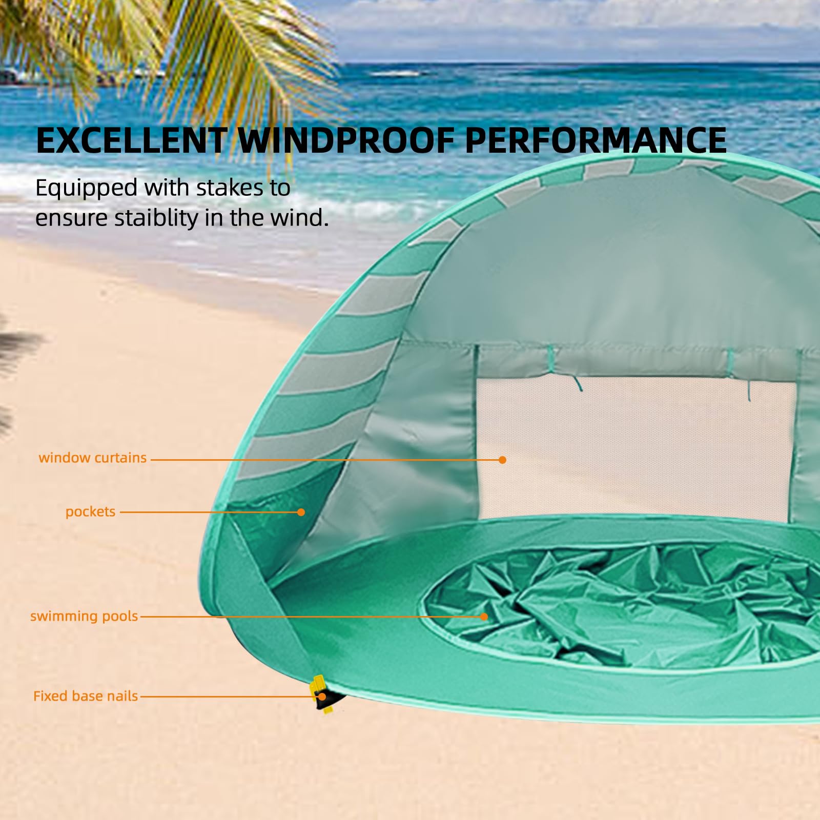 Tenda da Spiaggia Pop-up, Tenda da Spiaggia per Bambini Protezione UV 50+, Tenda da Spiaggia Portatile per Bambini con Mini Piscina, Adatta per Spiaggia, Campeggio con Borsa per Il Trasporto