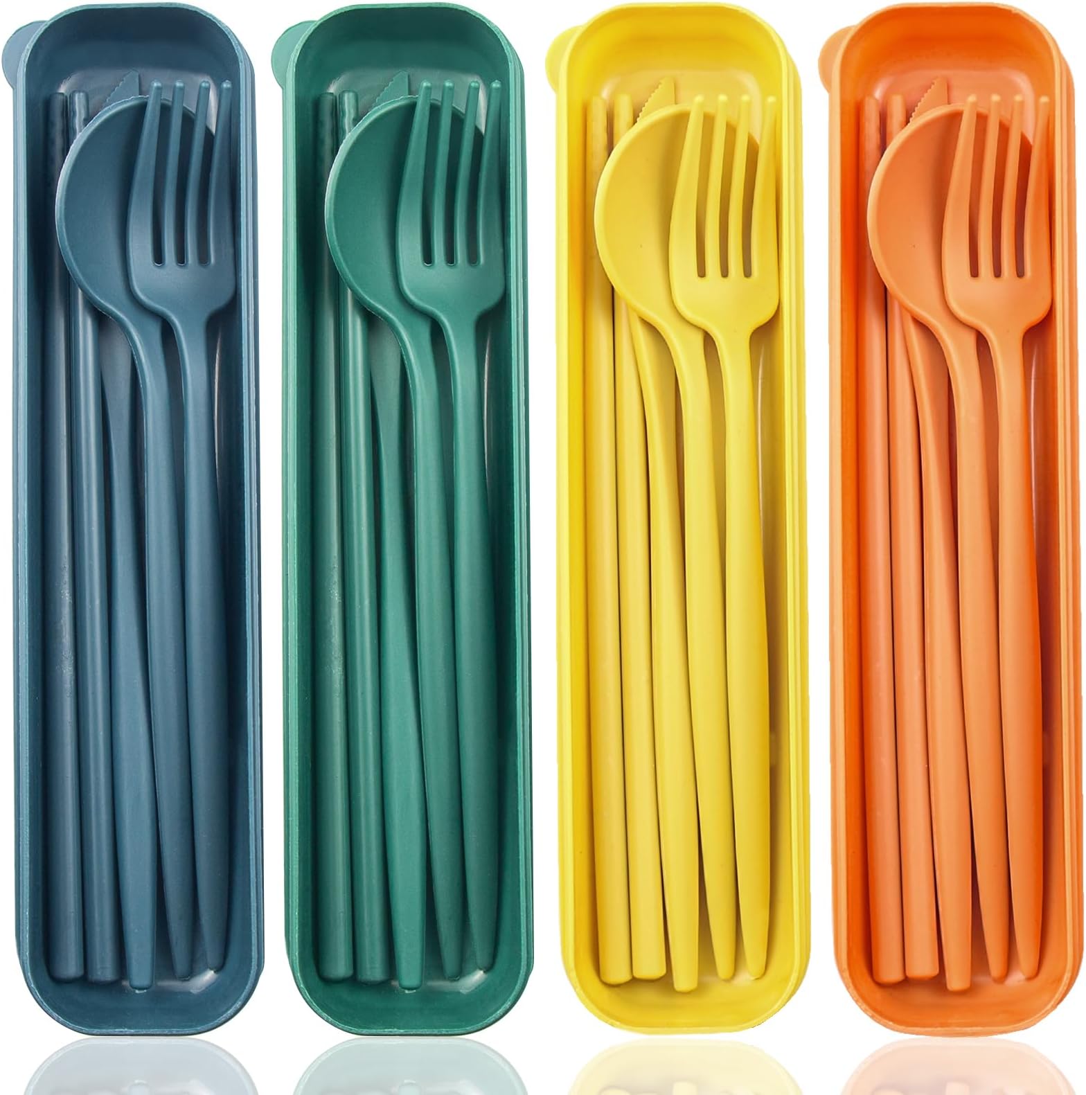 ELANE 4 Sets Reusable Travel Utensils Set with Case,Camping Cutlery Set Reusable Cutlery Set with Case,Utensil Sets for Lunch Picnic Daily Use Outdoor
