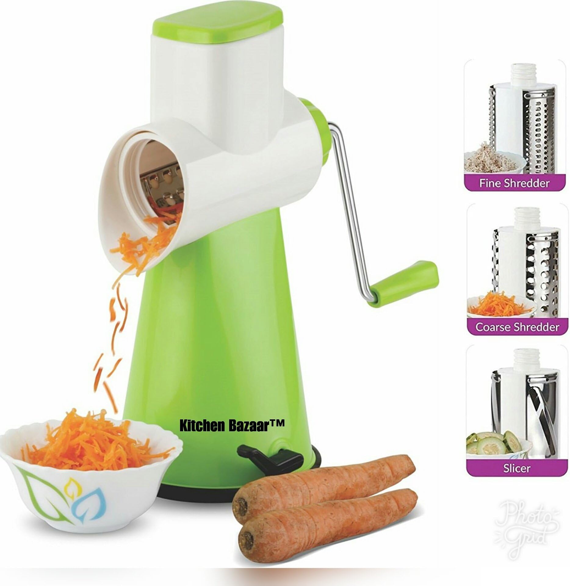Kitchen Bazaar Premium Plastic Graters and Slicers Set, Set of 4, Green