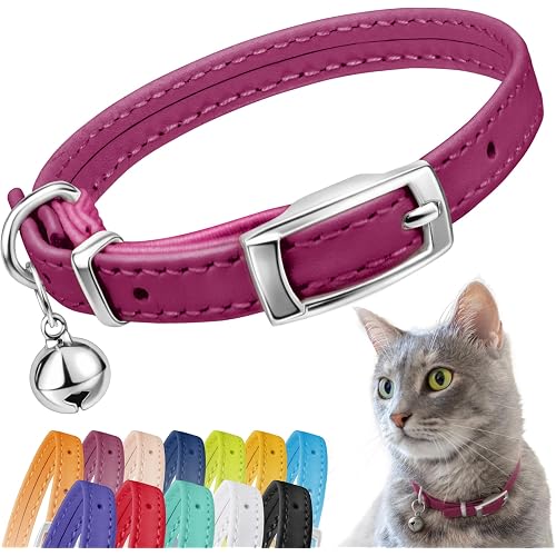 CollarDirect Leather Cat Collar with Removable Bell – Safety Elastic Strap (Breakaway Alternative) – Kitten Collar for Small & Big Boy & Girl Cats