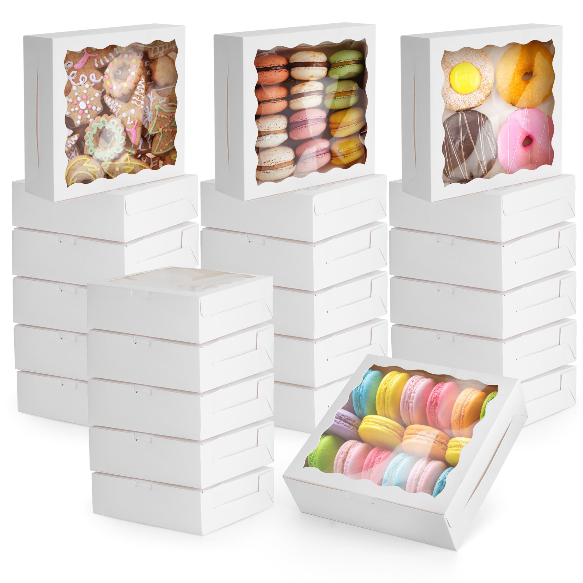 Aramanara 20 Pcs Brownie Boxes with Window, 8 x 8 x 2.5 inch White Cake Box