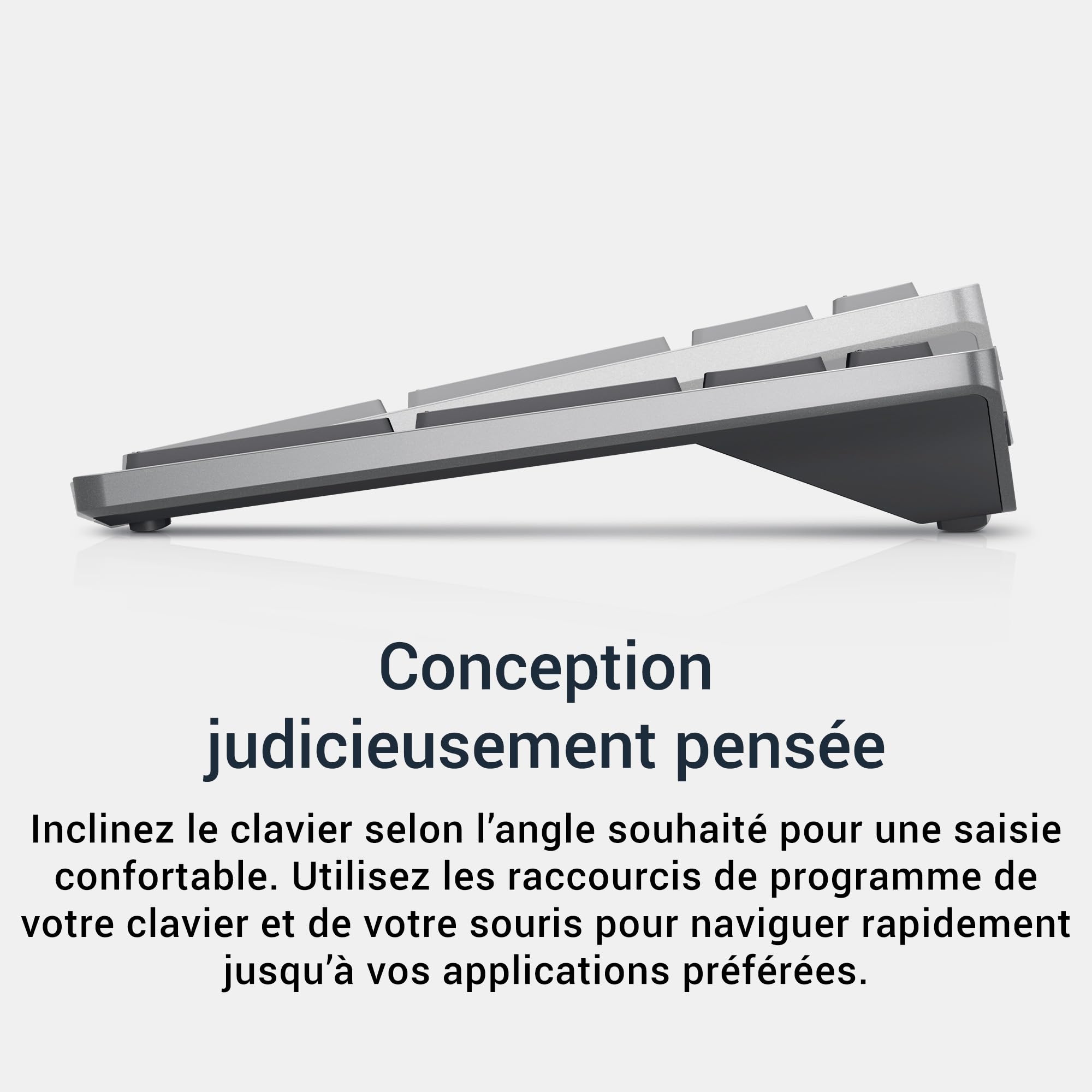 Clavier Compact Dell Pro Plus KB740 – sans Fil, AZERTY Français, Bluetooth 5.0 + 2,4 GHz, Compact, Touches Ciseaux, 36 Mois d’Autonomie, Clavier Silencieux, Gris Titan