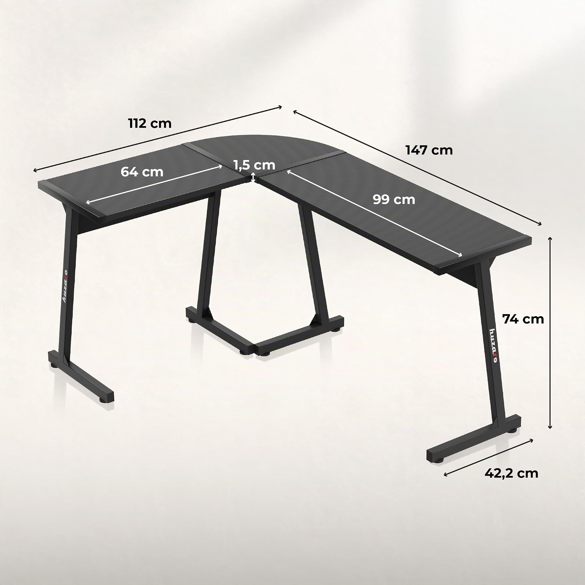 huzaro Hero 6.0 Bureau d'angle en Forme de L, Poste Gamer, 147x112cm, Noir