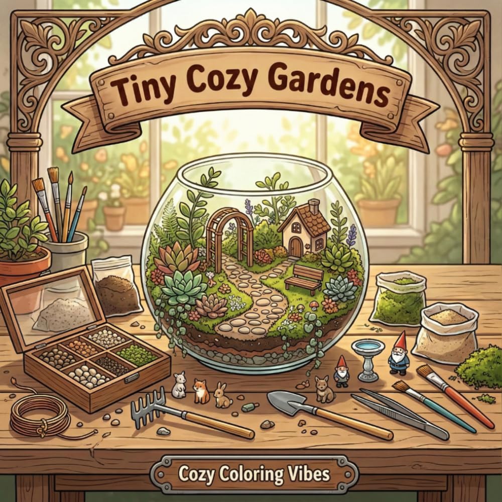 Tiny Cozy Gardens: Easy Bold Line Cute & Comfy Coloring Book | Adorable Hygge Aesthetic Mini Gardens & Cottagecore Backyard Nature Scenes | Creative ... Therapy (Aesthetic Vibes Coloring Book)