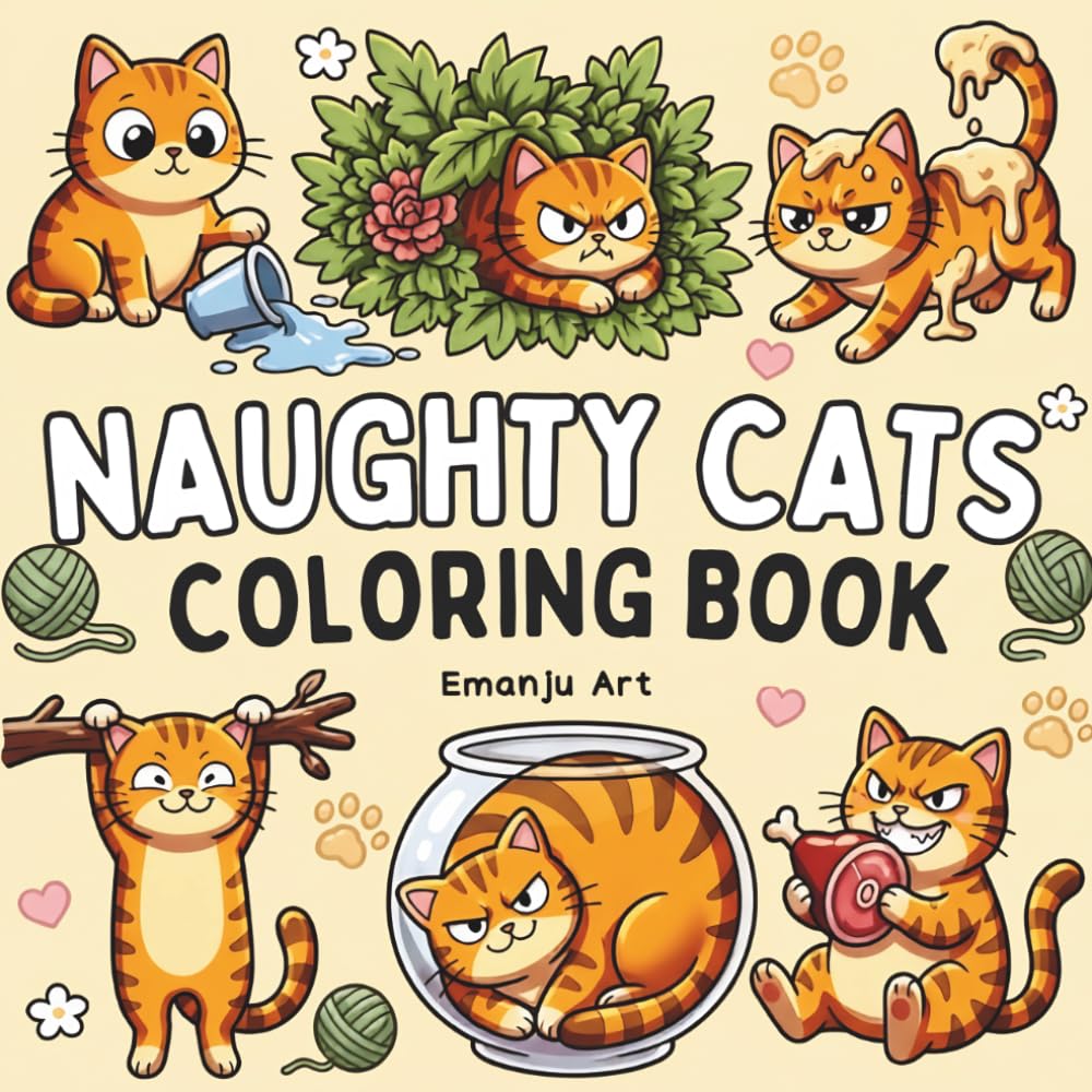 Naughty Cats Coloring Book: 50 Bold and Easy Designs for Adults and Teens. Relaxing Scenes for Stress