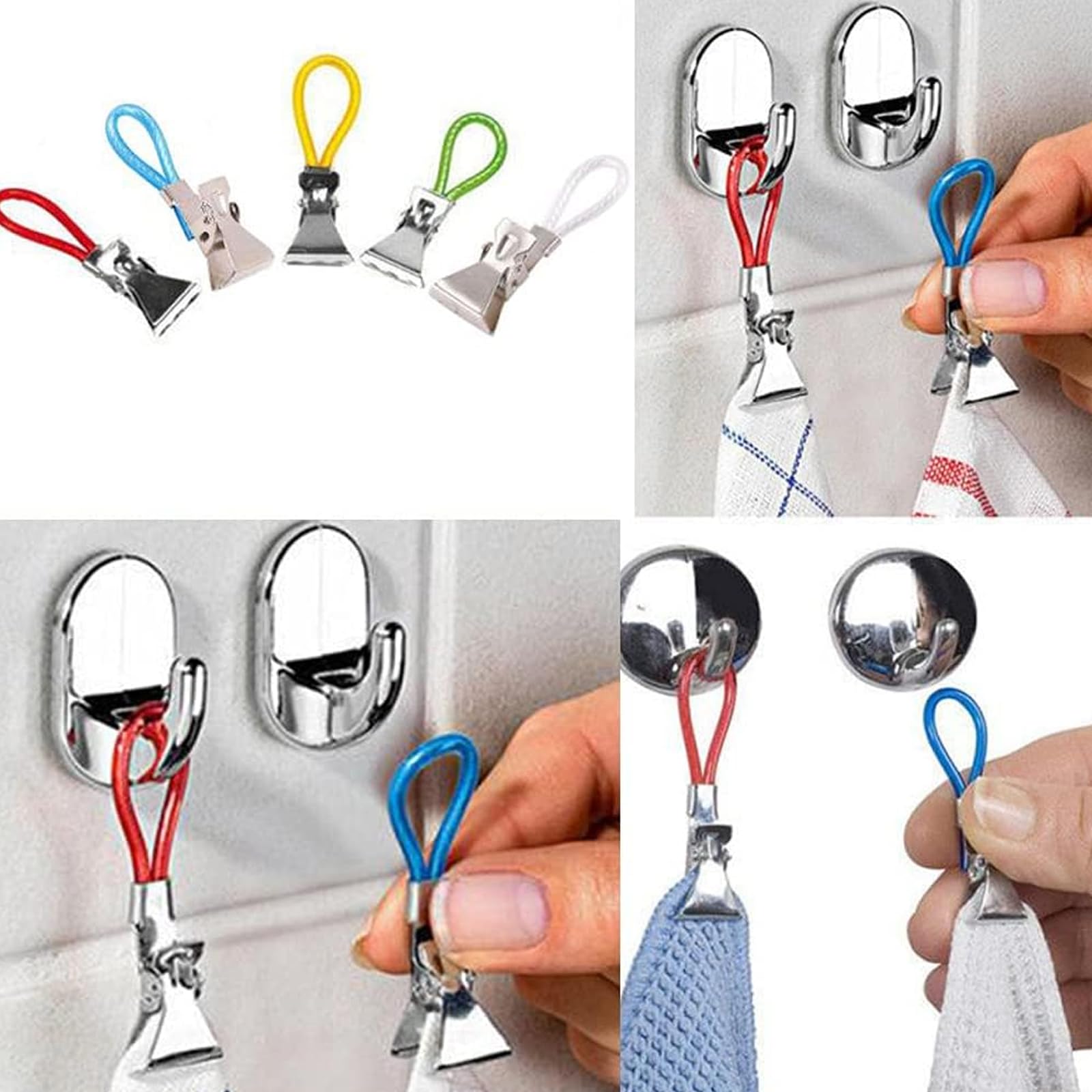 15 Clip In Metallo Per Strofinacci Da Cucina E Bagno - Set Di 5 Colori, Fermagli A Molla Per Appendere Asciugamani E Teli Mare