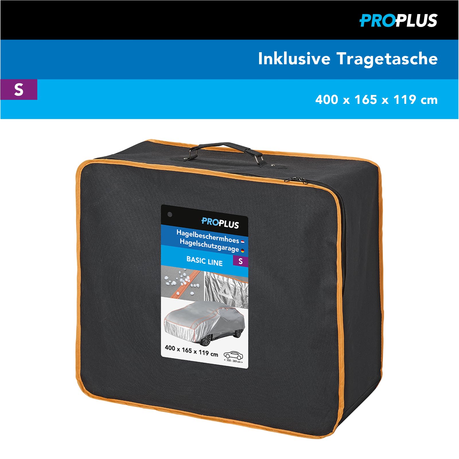 ProPlus Hagelschutzgarage - S - 400 x 165 x 119 cm - Wasserdicht - Autoabdeckung für den Außenbereich - UV-beständig - Anti-Glanzplane Auto - Hagelschutzplane - Grau