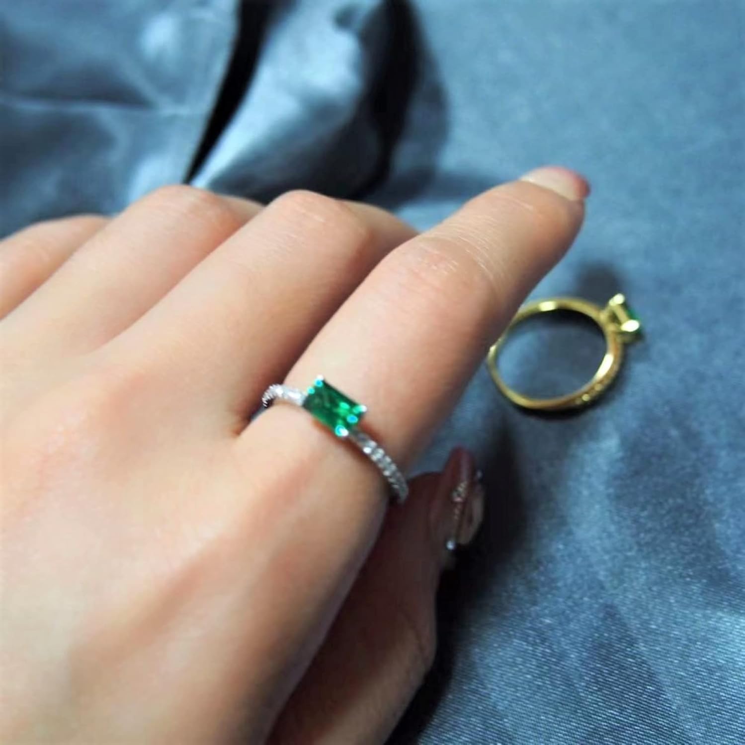 Emerald Cut Gold Plated 925 Sterling Silver Rings for Women, Genuine May Birthstone Gift, Wedding Jewelry Rings for Women