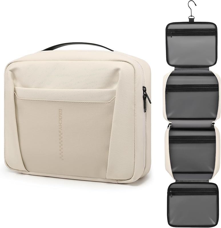 Necessaire de viagem GAOCHY com gancho giratório, 5 compartimentos, Pearl White & Cream Pink, tamanho M