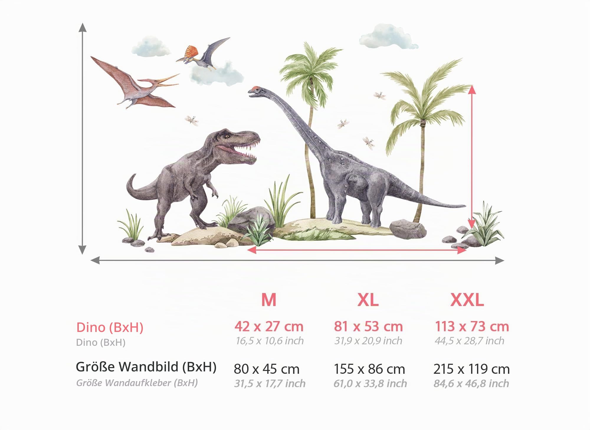 Grandora XXL Dinosaurier Wandtattoo für Kinderzimmer Junge Wandsticker Dschungel Dino Wandaufkleber Wanddeko DL862-5