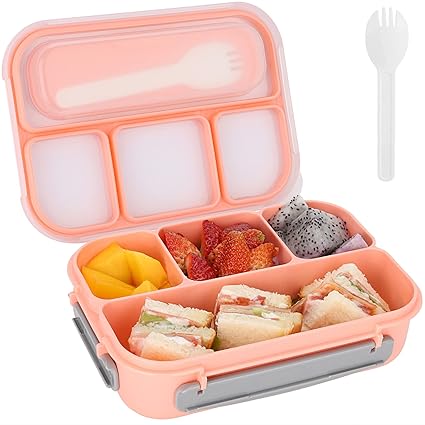 Ylebs Bento Box Lunch Containers for Adults 5 Cup,Bento Boxes with 4 Compartments &Fork,Leak-proof,Microwave/Dishwasher/Freezer Safe,Pink