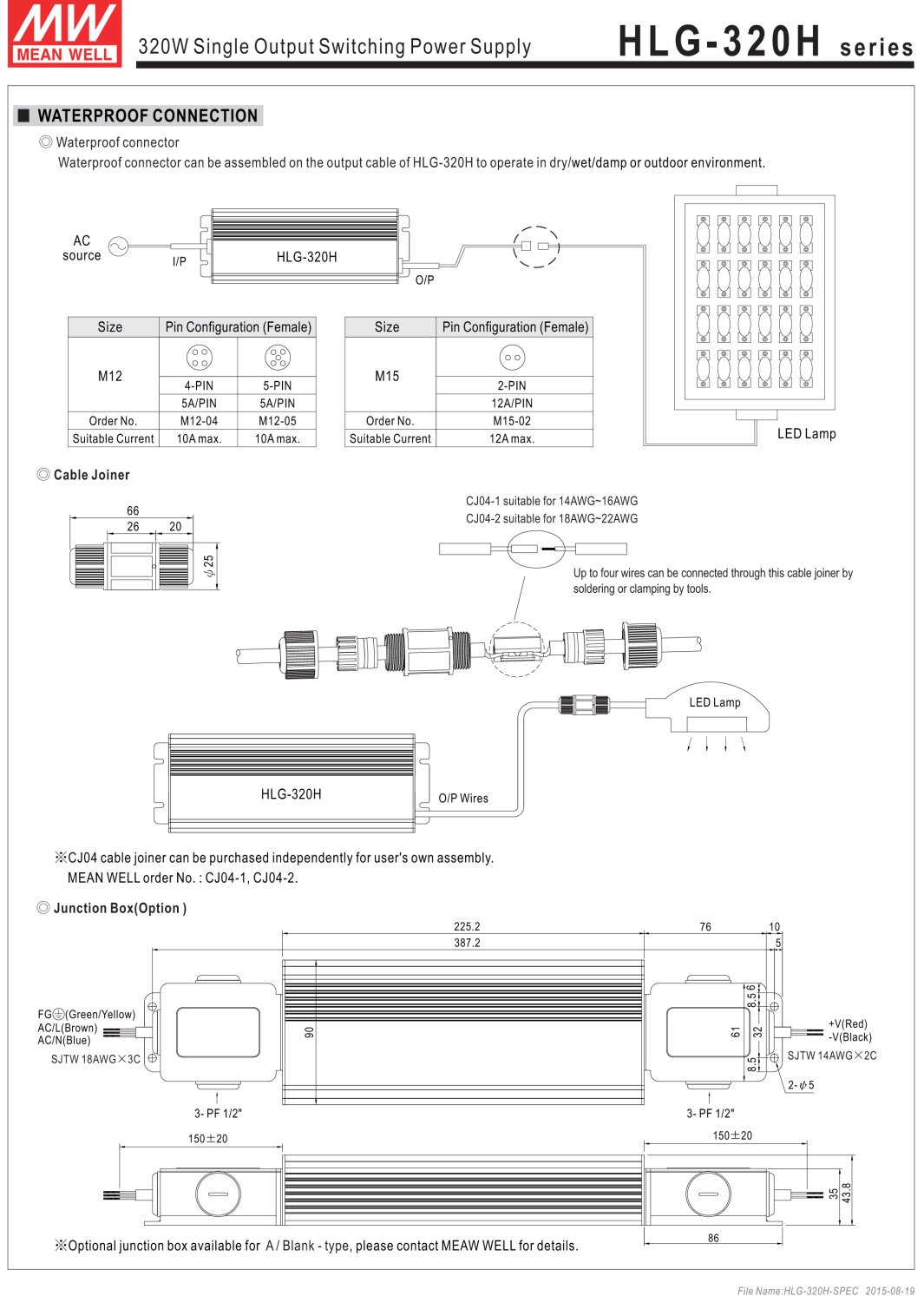 Mean Well HLG-320H-24 Power Supply, Switching, Single Output, 320 W, 24V at 13.3 A, 8.86" L x 2.67" W x 1.52" H