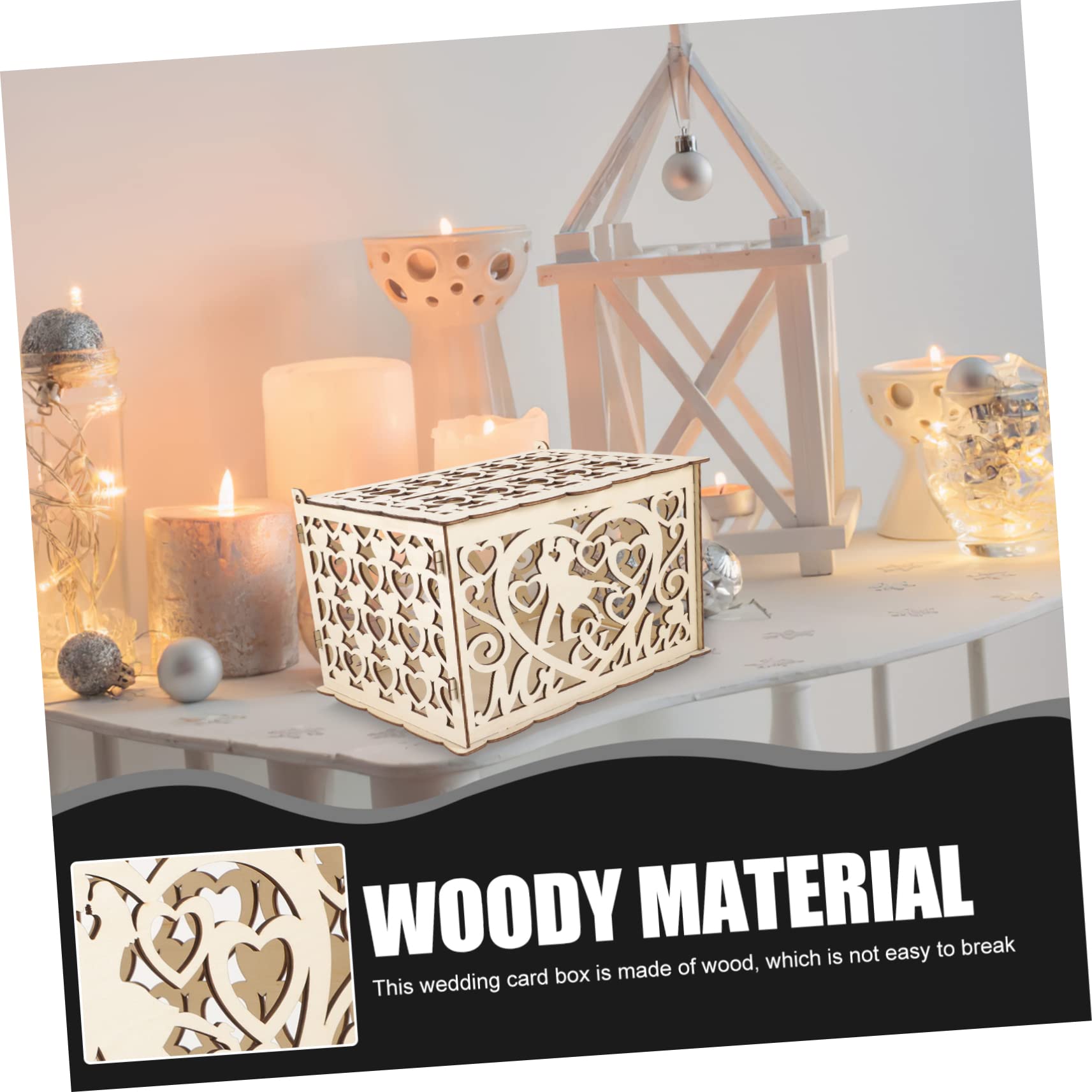 Yardwe Scatola Per Biglietti Di Nozze in Legno Rustico Salvadanaio Per Matrimonio Design Intagliato Per Contenere Biglietti Regalo Denaro e Cartoline
