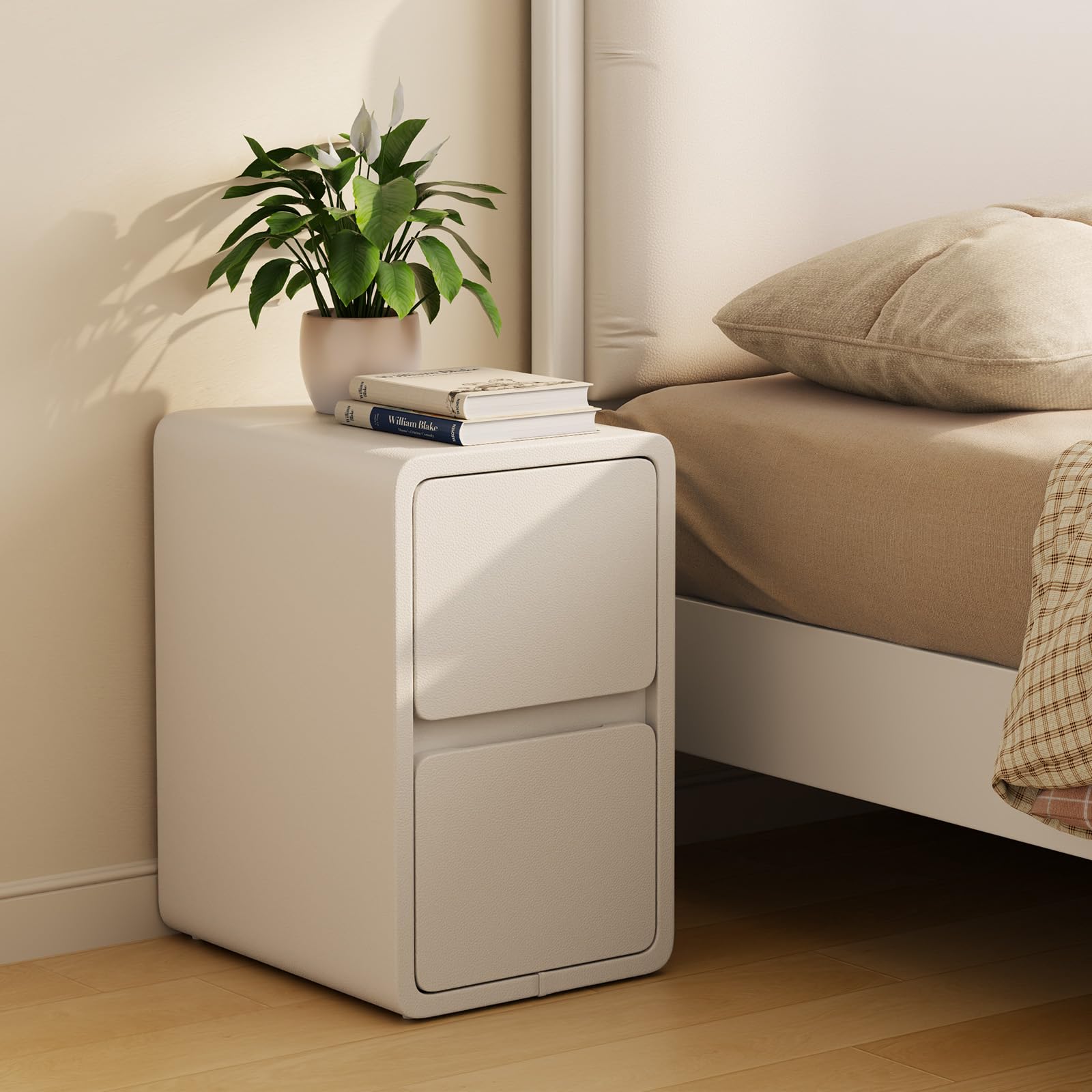 AQIMUELE Small Bedside Table, Slim Bedside Table with 2 Drawers, Assembled Narrow Side End Table with Leather Surface for Bedroom, 30cm (White) — image 1