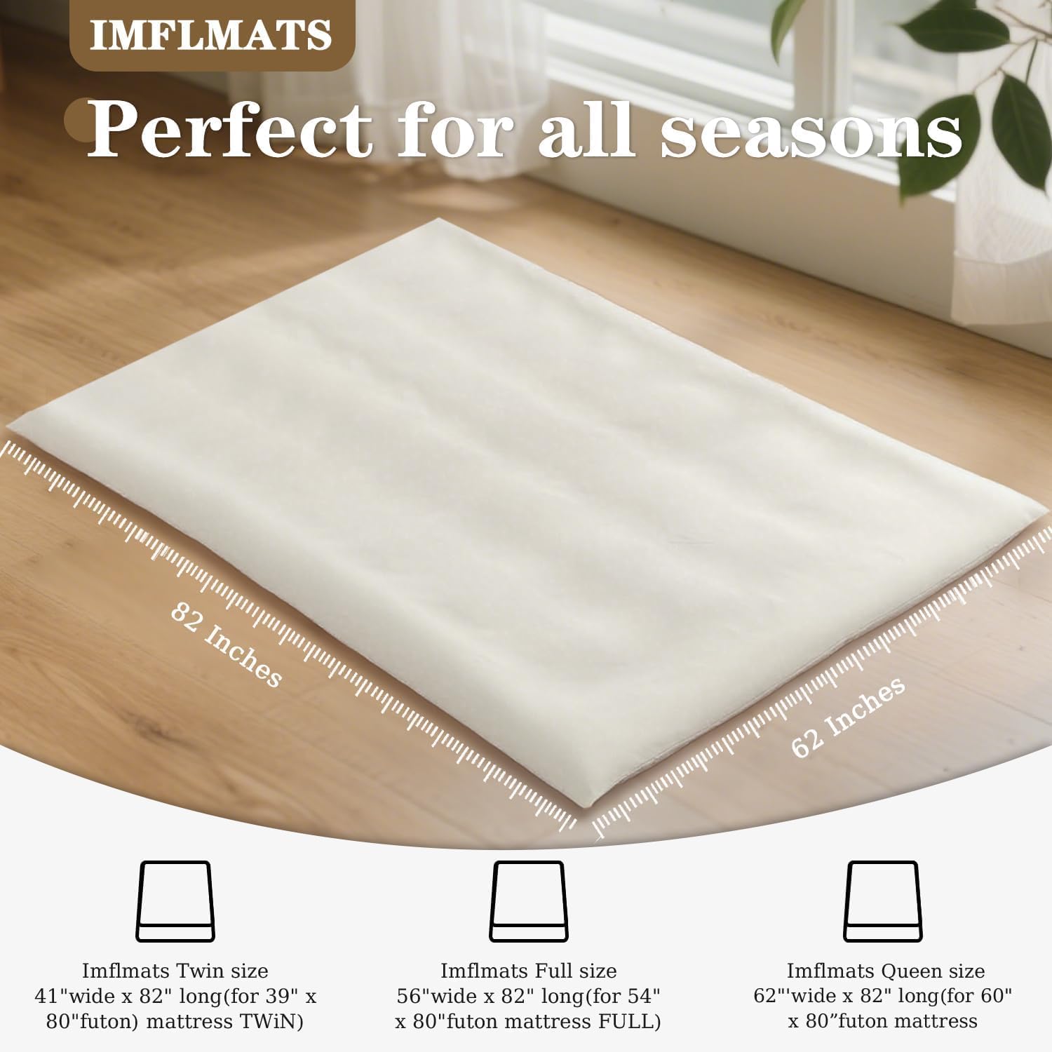 Zippered Floor Futon Mattress Cover 84" L x 43" W Japanese Floor Mattress Japanese Futon Washable Tatami Mat Cover Beige