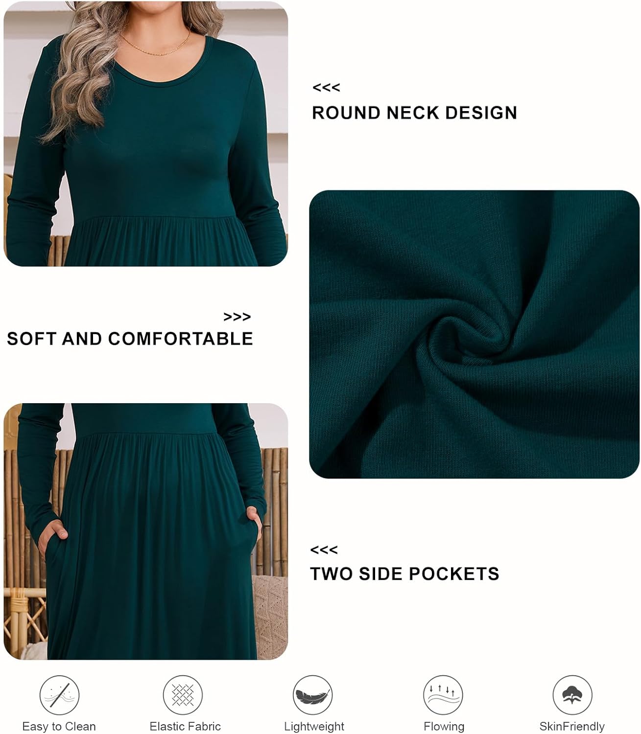 BISHUIGE 2026 Women's Plus Size Maxi Dresses Long Sleeve Casual Long Dress for Curvy Women Fall with Pockets XL-6XL - Image 4