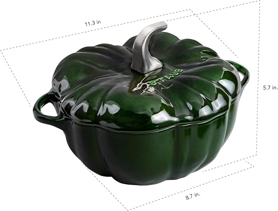 STAUB Cast Iron 3.5-qt Pumpkin Cocotte with Stainless Steel Knob - Basil