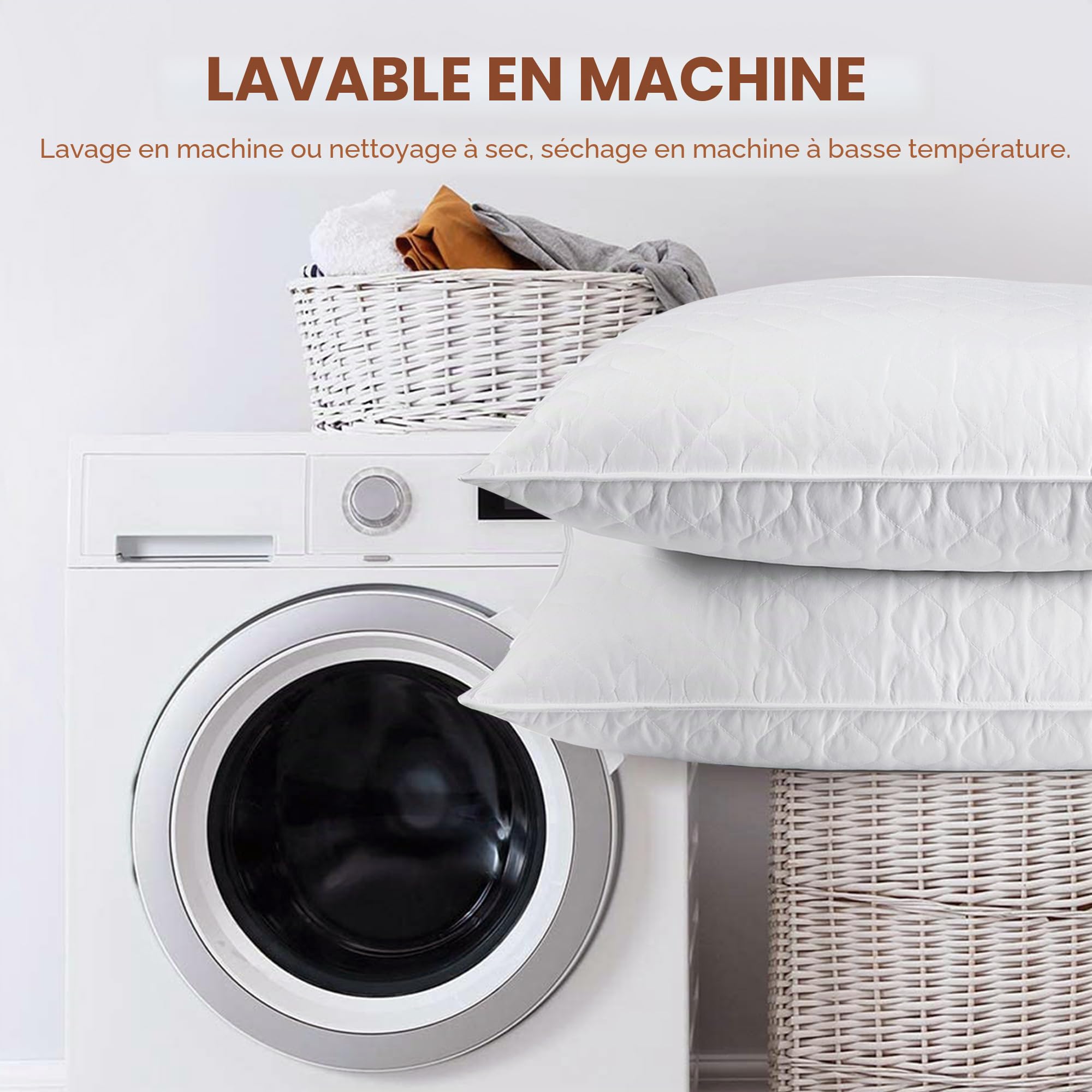 Deodar Oreillers Duvet et Plumes d'oie 65x65 cm Lot de 2 Blanc | Soutien moelleux nuque et tête · Gonflant durable · Respirant toute saison · Confort doux · Certifié Oeko-Tex & RDS
