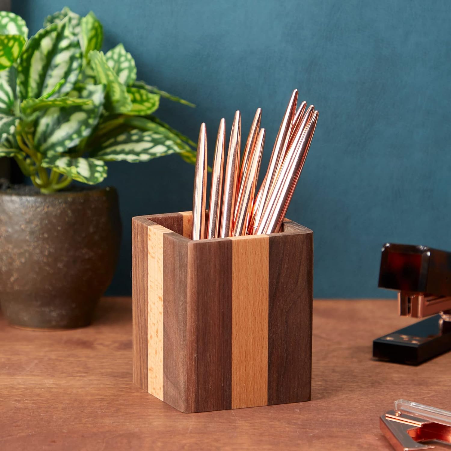 Natural Wooden Pen Holder, Cherry Walnut Wood Pencil-Cup Desktop Organizer ( 3x3x3.7 in) : Office Products