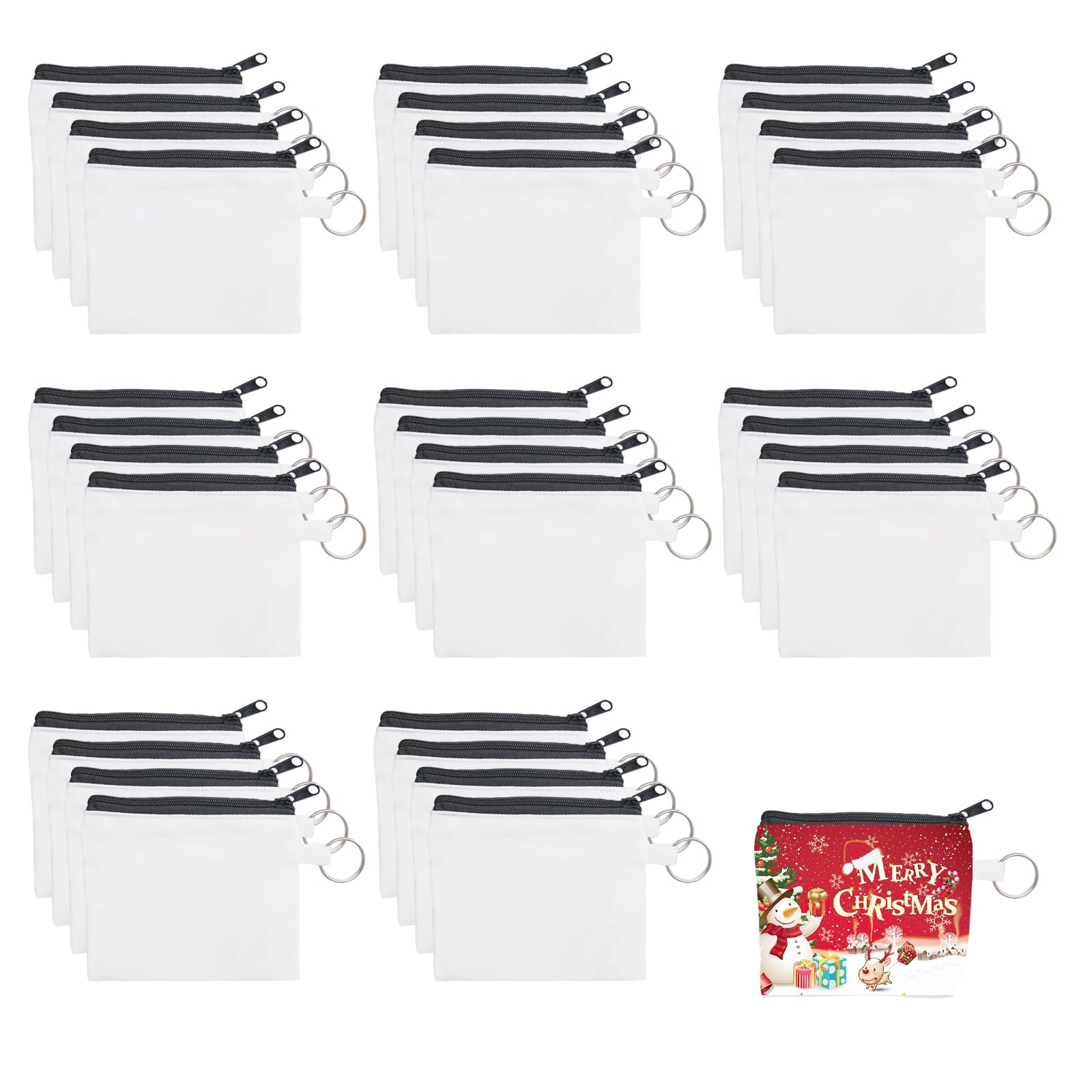 32 Pieces Sublimation Coin Purse Zipper Canvas Pencil Pouch Canvas Cosmetic Organizer Bag Pouch Portable Blank Cosmetic Pouch DIY Craft Bag for