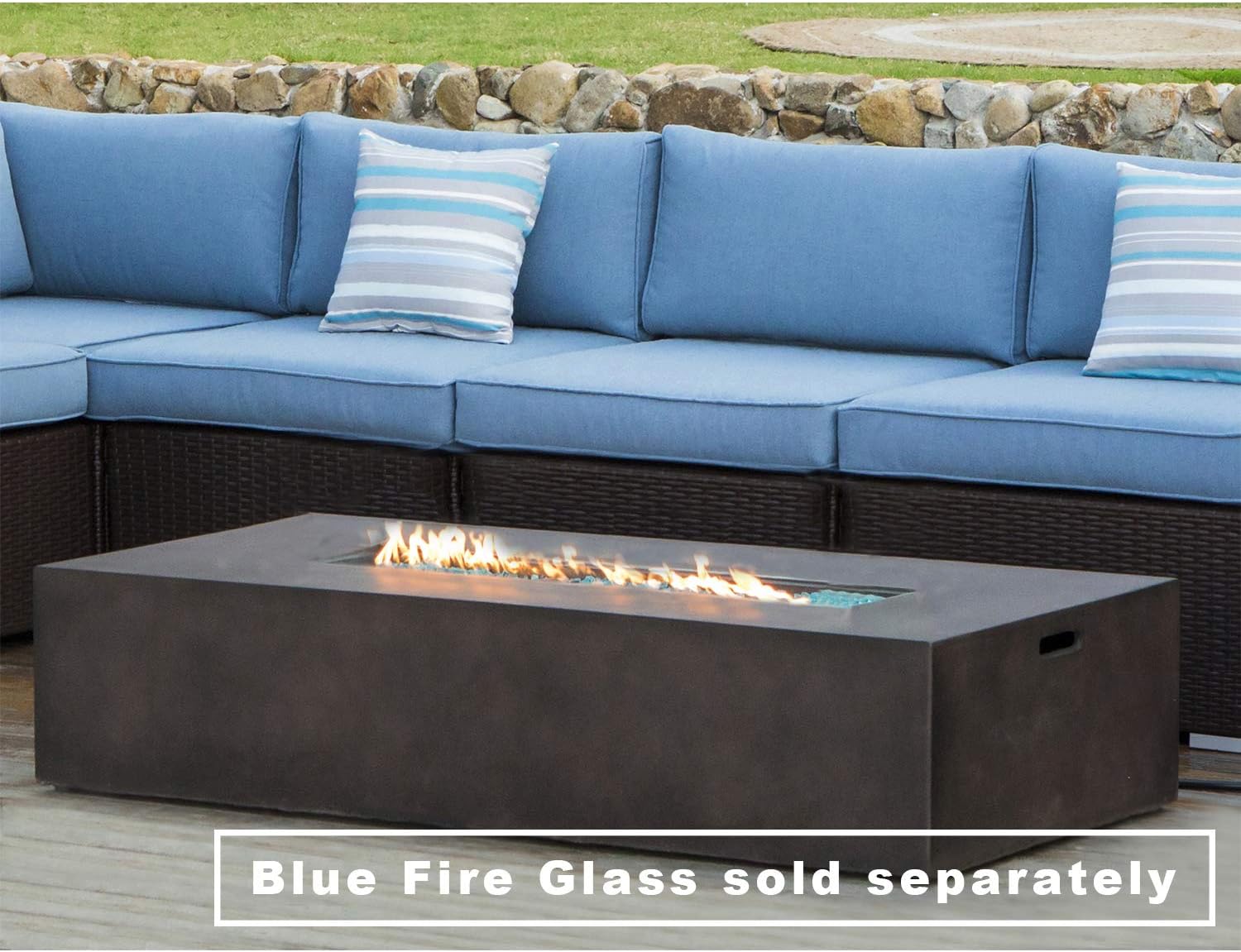 COSIEST Outdoor Propane Fire Pit Table 56-inch x 28-inch Rectangle Bronze Compact Concrete-Like Finish, 50,000 BTU, Free Lava Rocks, Fits 20lb Tank Outside, Raincover