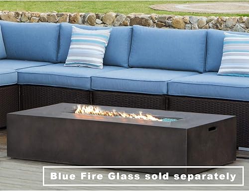 Miniatura 2 de COSIEST mesa rectangular con fogata a propano para exteriores, de 56 x 28pulgadas, acabado de bronce compacto similar al hormigón, 50,000unidades