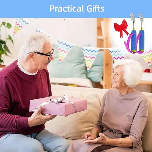 Miniatura 6 de Utensilios adaptables flexibles para ancianos, utensilios con peso para temblores de manos, debilidad de artritis y Parkinson, asas antideslizantes